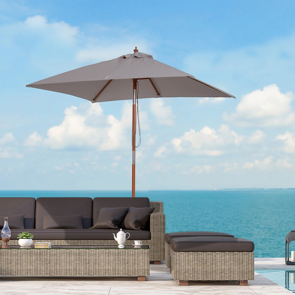 Ombrellone Rettangolare Inclinabile Grigio ¨C Xylo ¨C 200x150x235 cm Legno Impermeabile Anti-UV