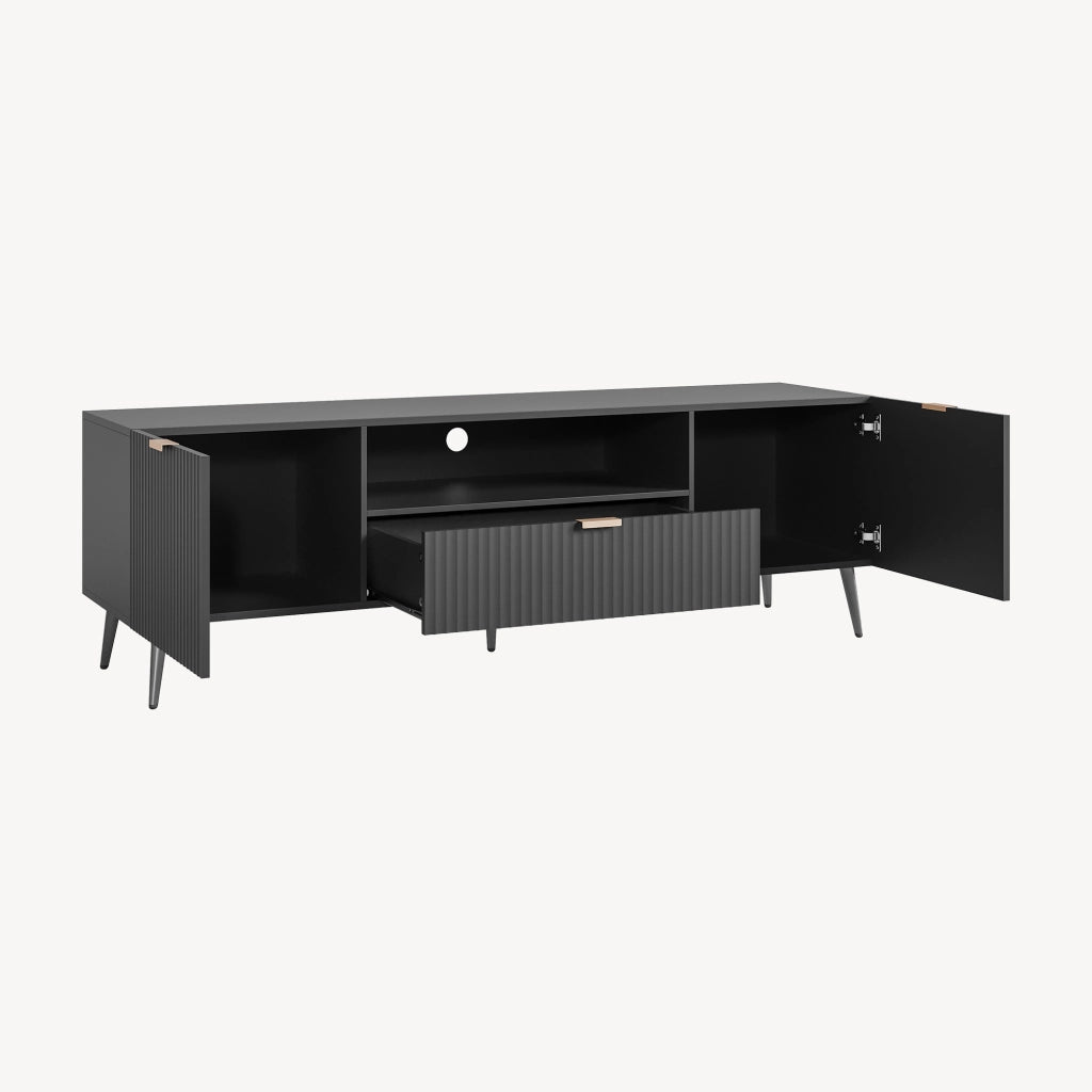Mobile Porta TV Nand con Ante Decorative 160 x 40 x 51 cm - Nero [en.casa]