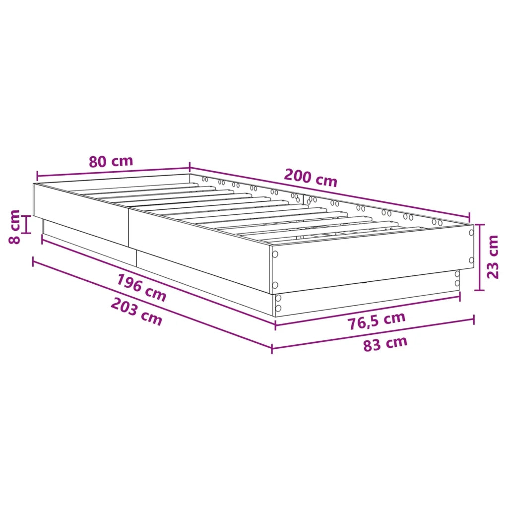 Letto con LED Sonoma grigio 80 x 200 cm Legno ingegnerizzato 8009007