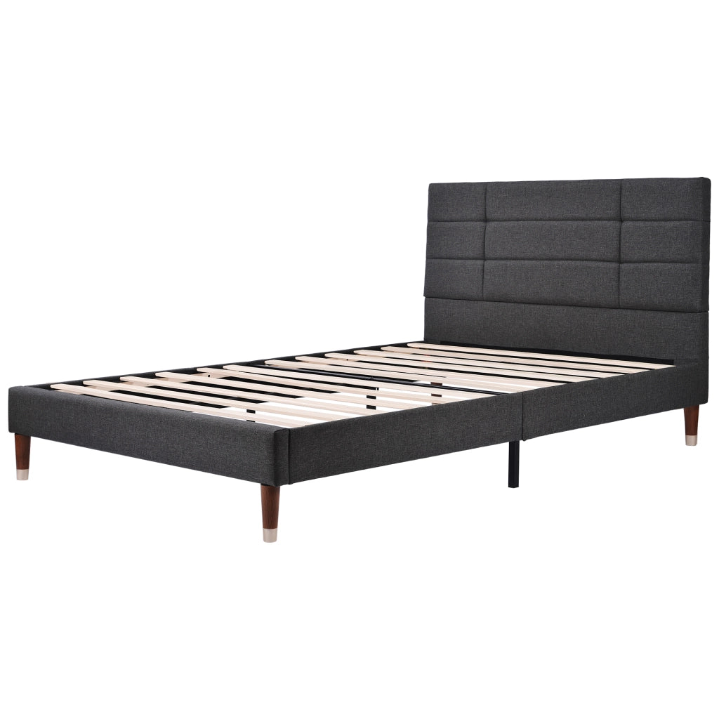 Letto matrimoniale imbottito di 140x200 cm in struttura a listelle di lino grigio scuro con testiera per adulti e adolescenti senza materasso