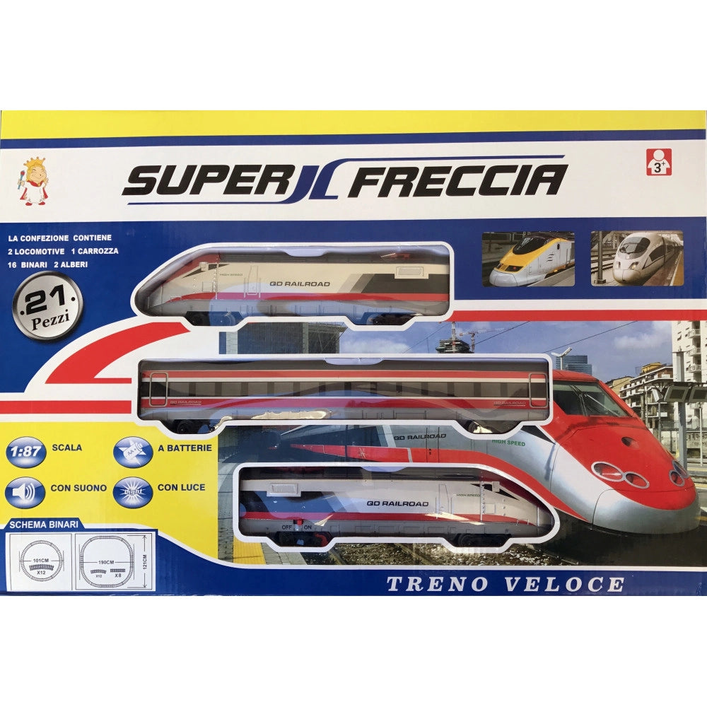 Trade Shop - Pista Treno Trenino 21 Pezzi Con Binari Super Freccia Carrozza Con Suoni E Luci -