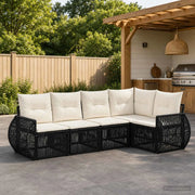 Set Divano da Giardino 5 pz Nero e Bianco Crema polyrattan 3435415