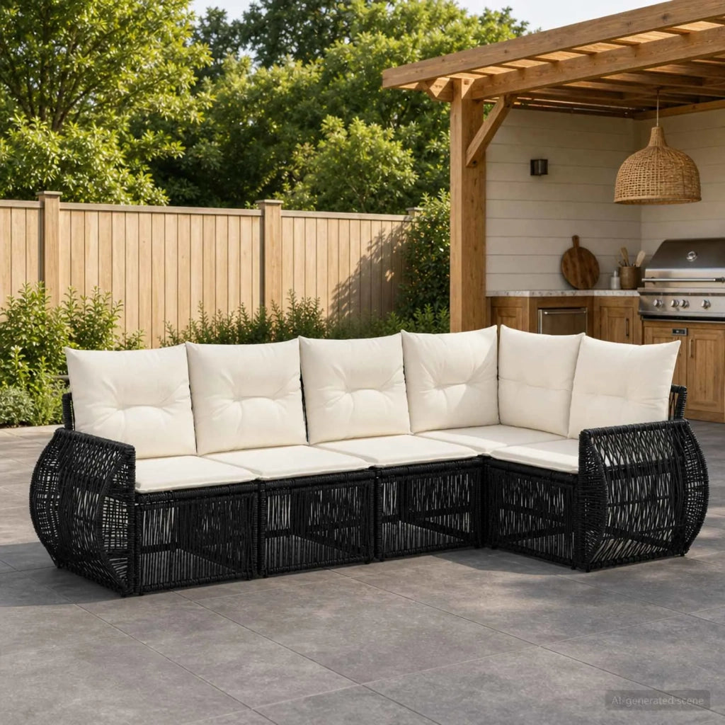 Set Divano da Giardino 5 pz Nero e Bianco Crema polyrattan 3435415