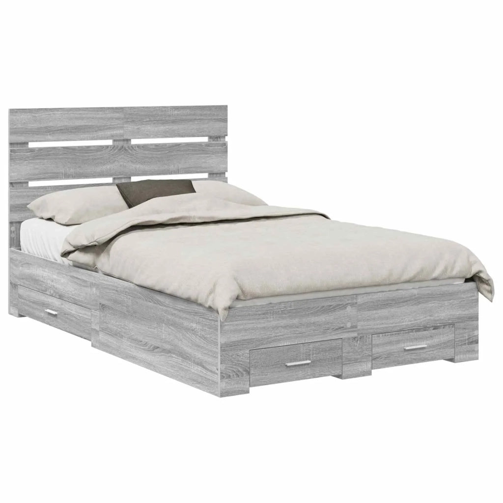 Struttura del letto con cassetto-Giroletto con contenitore-Rete del Letto Grigio Sonoma 135 x 190 cm