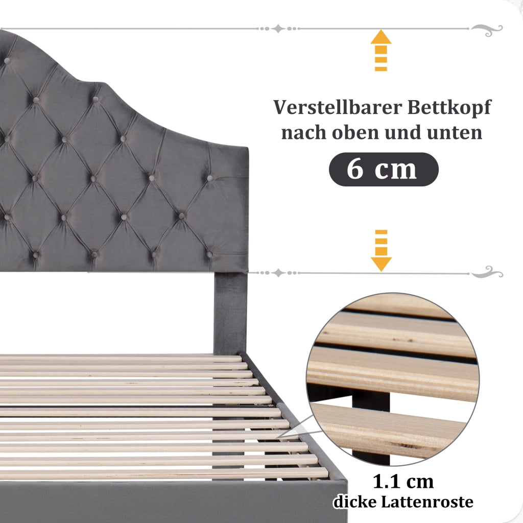 LETTO imbottito 90x200 cm in velluto grigio con testiera