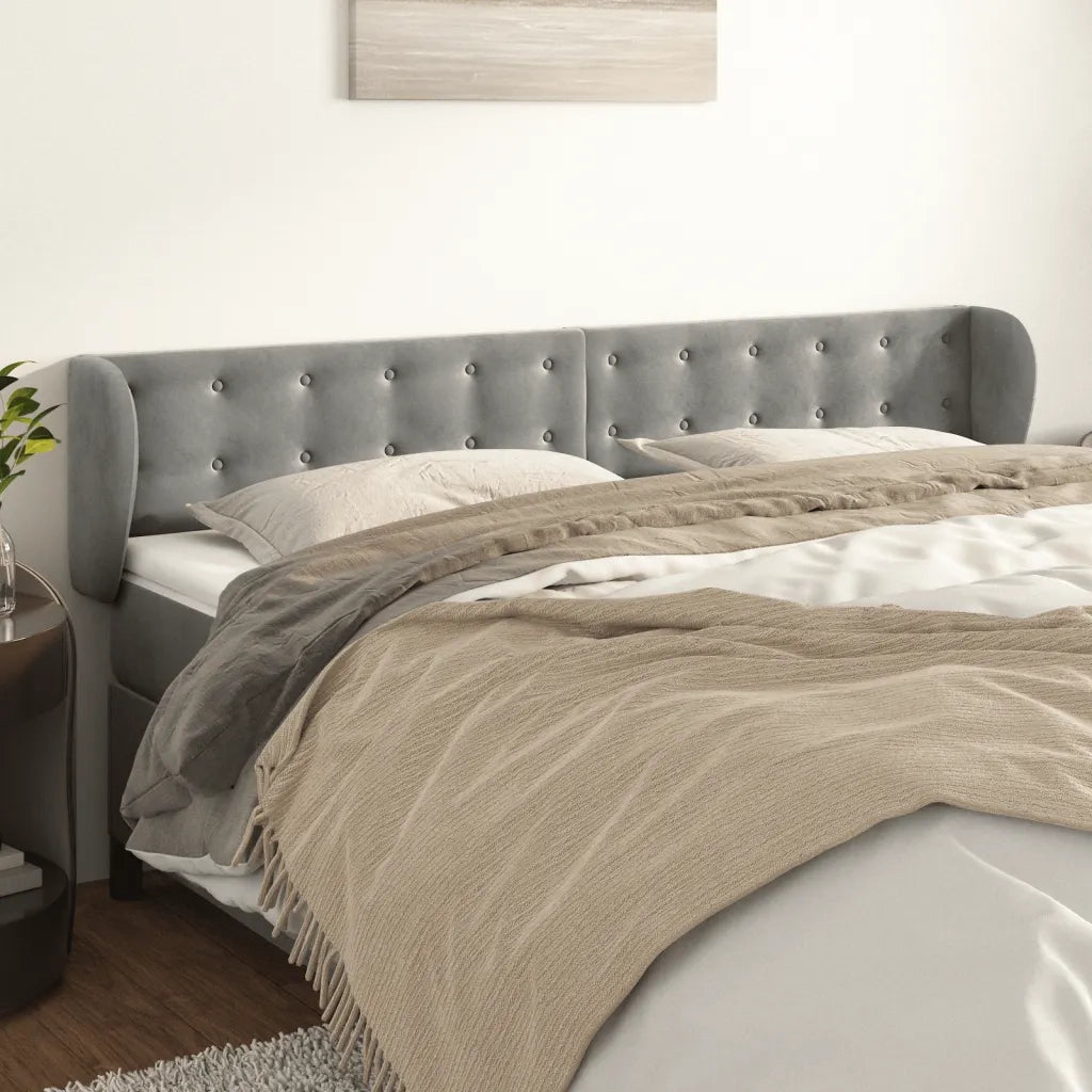 Testiera ad Orecchio-Testata con Orecchie Grigio Chiaro 203x23x78/88 cm in Velluto 949850