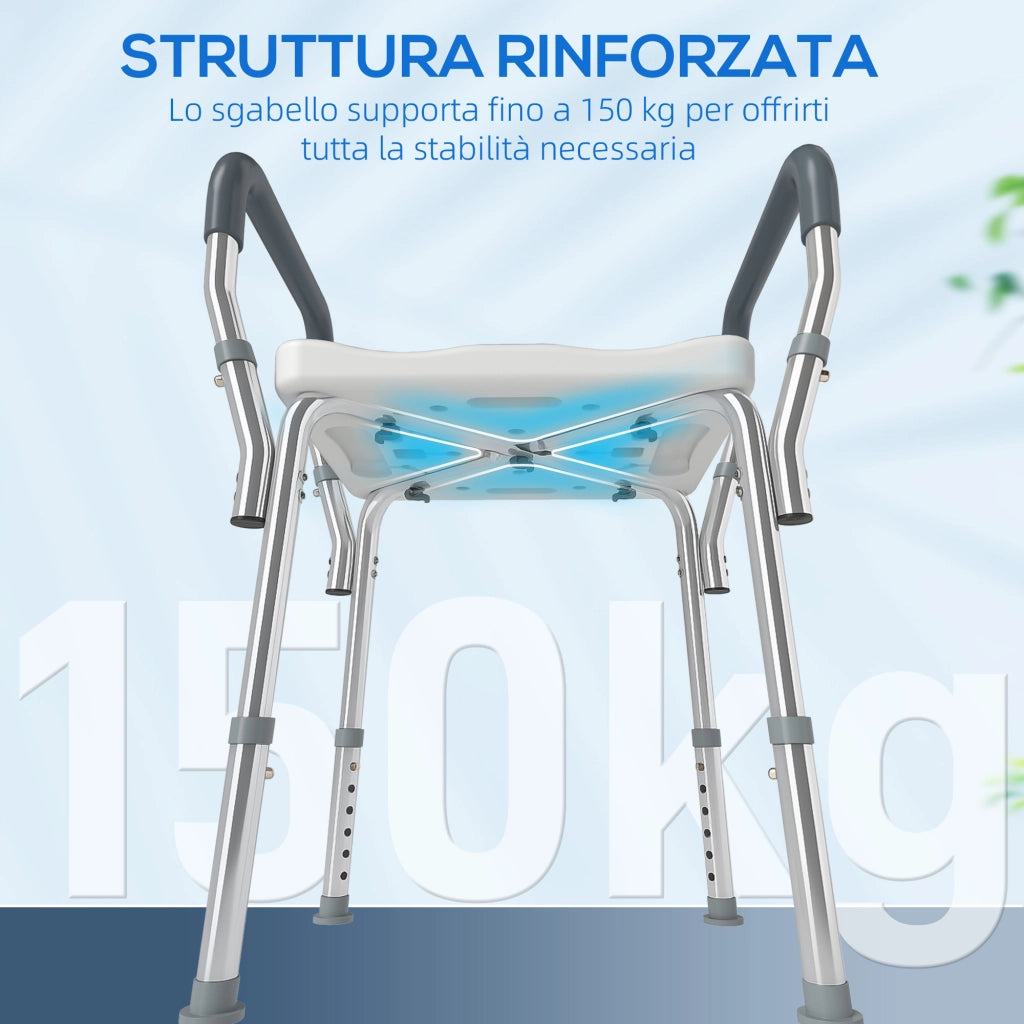 Sgabello Doccia Regolabile con Braccioli ¨C Xylo ¨C Alluminio HDPE EVA 52x45x57-69cm