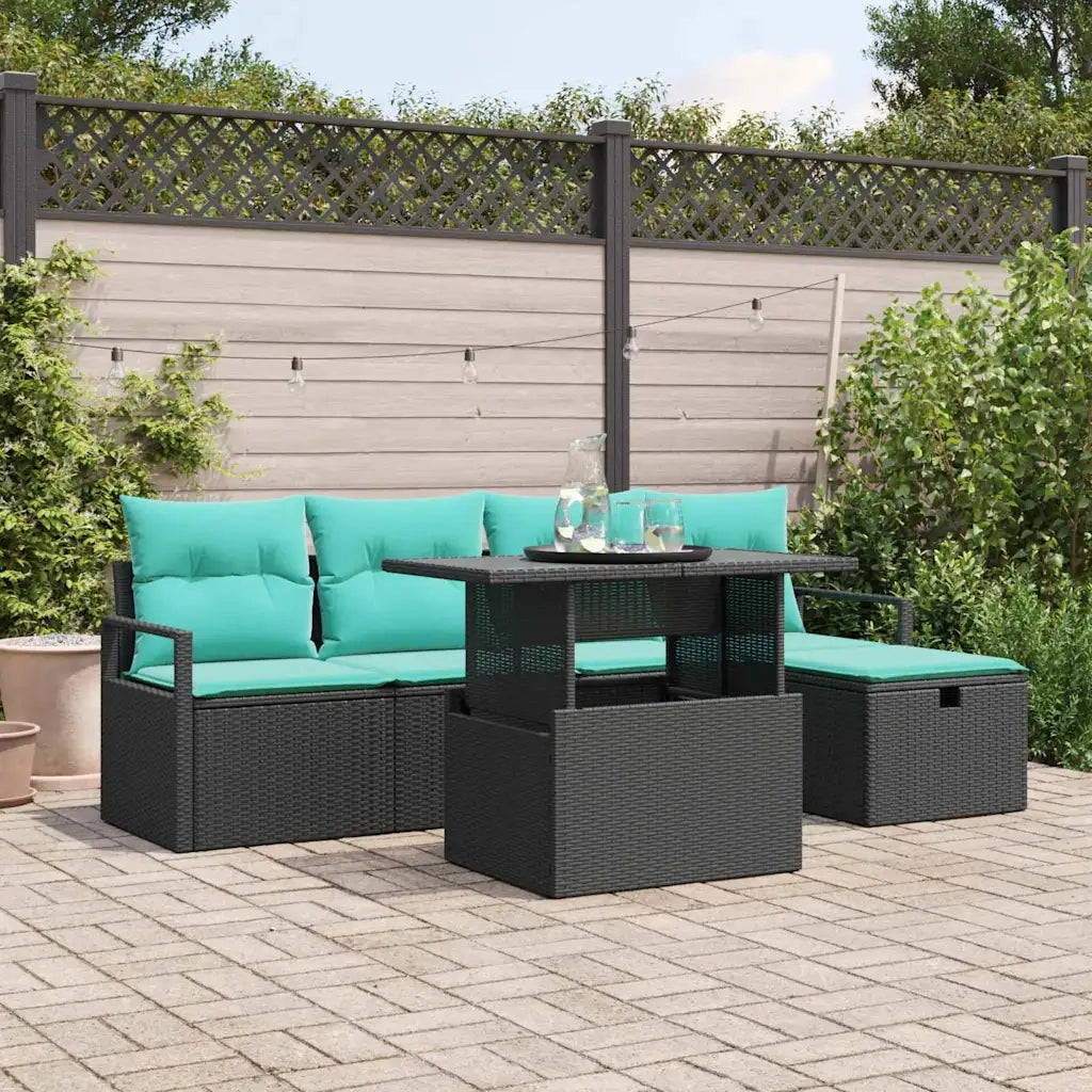 Set Divano da Giardino con cuscino 6 pcs Nero Poly Rattan 3359793