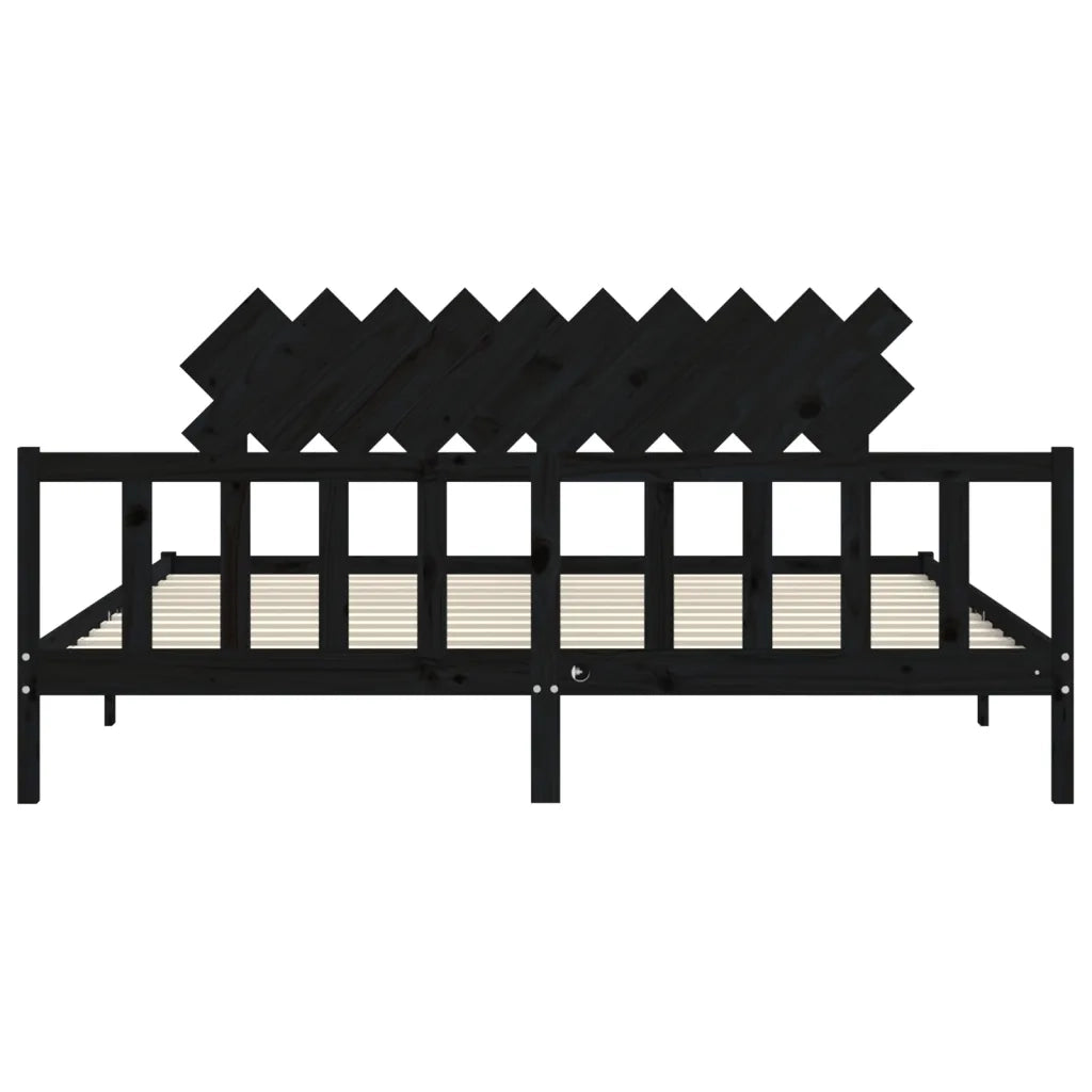 Giroletto con Testiera Nero 200x200 cm in Legno Massello 3193490