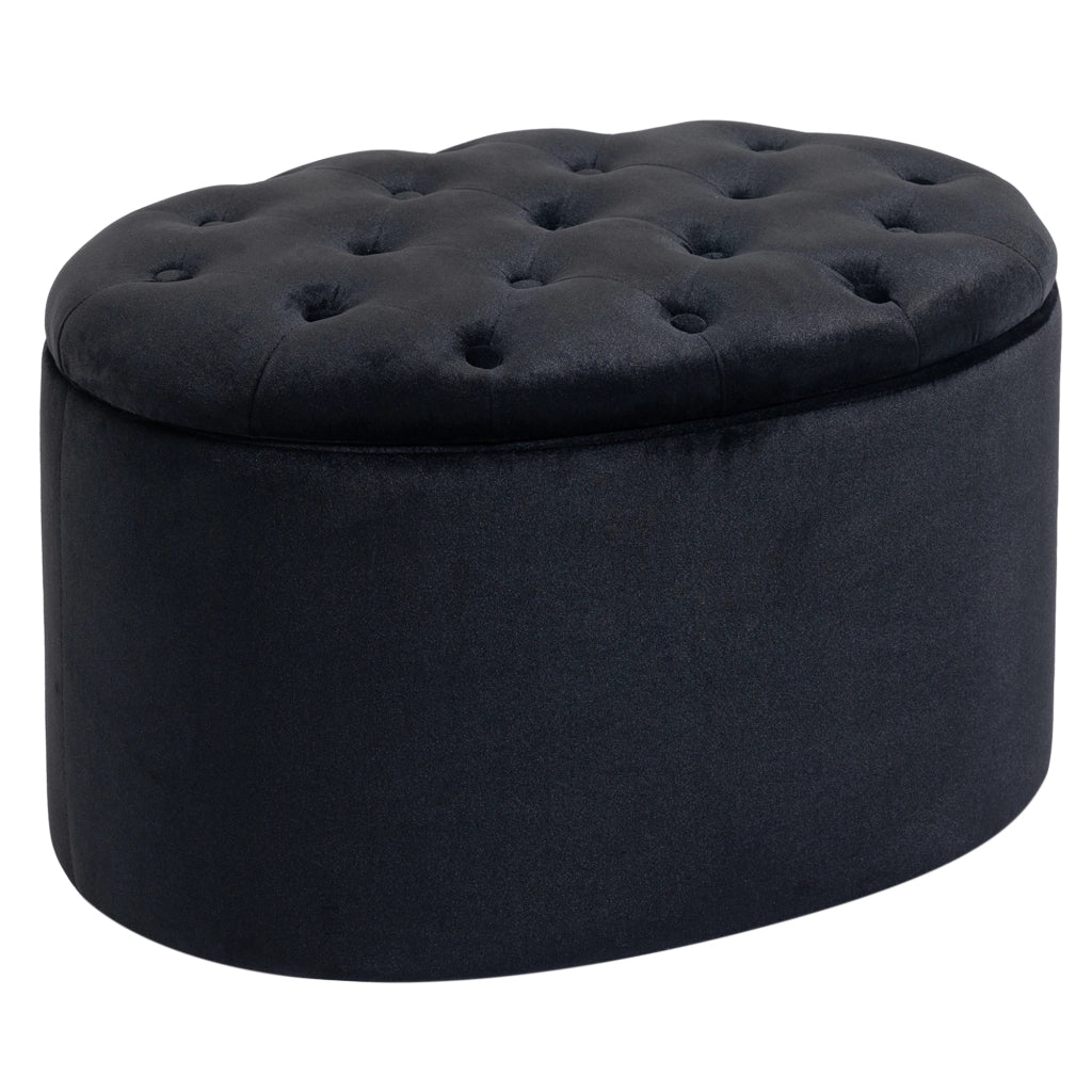 Pouf contenitore, Panca imbottita, Forma ovale, Poliestere, Nero