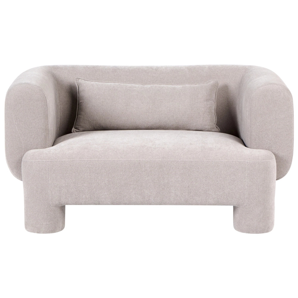 Set da salotto in tessuto beige scuro divano a 3 posti dalle linee morbide e curve divanetto poltrona e pouf in stile retrò minimalista