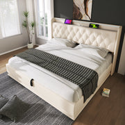 Letto matrimoniale imbottito con LED 360°, testiera con USB e contenitore idraulico