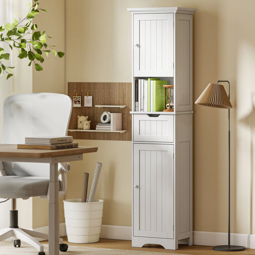 Mobile Colonna Bagno con Armadietti, Cassetto e Ripiano ¨C Minimal ¨C Bianco, Legno, 40x30x170 cm