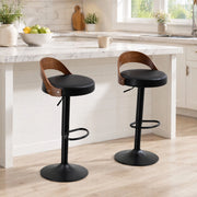 Set di 2 sgabelli da bar girevoli 360° con schienale, altezza regolabile, seduta in PU nero, struttura in metallo