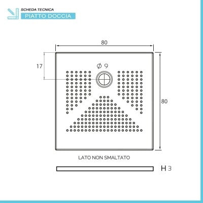 Piatto doccia quadrato 80x80 H3 cm in ceramica bianco opaco con antiscivolo  Ruy