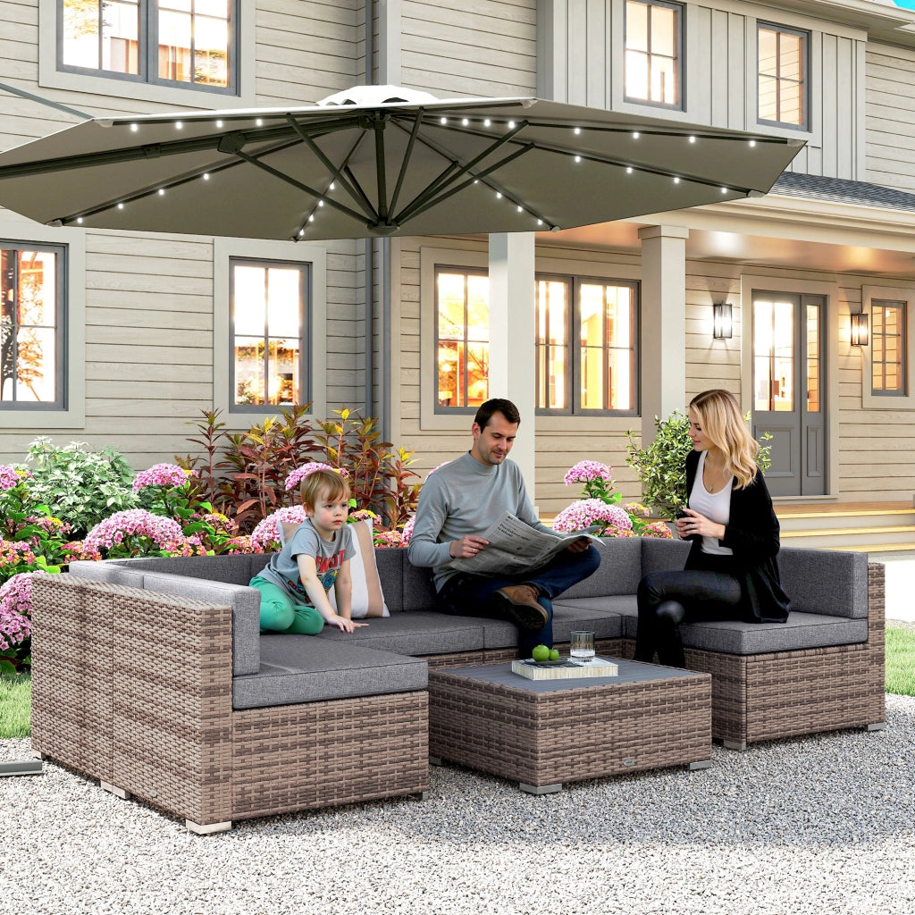Set Giardino 7 Pezzi con Divano Modulabile e Tavolino in Rattan ¨C Minimal ¨C Grigio