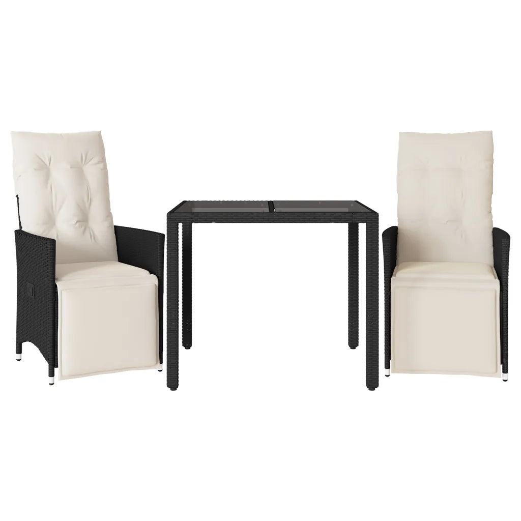 Set da Bistrò 3 pz con Cuscini Nero in Polyrattan 3276863