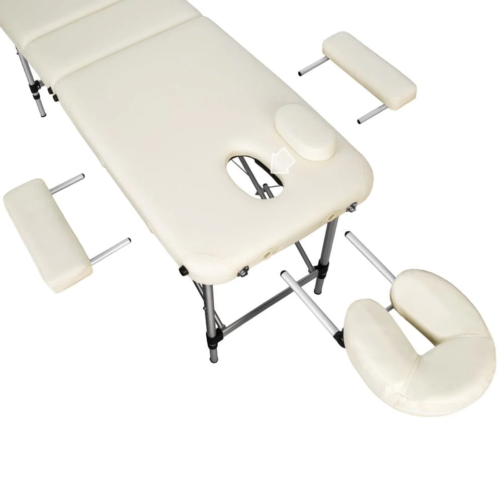 Lettino da massaggio portatile pieghevole in alluminio a 3 sezioni + telo beige 2008139