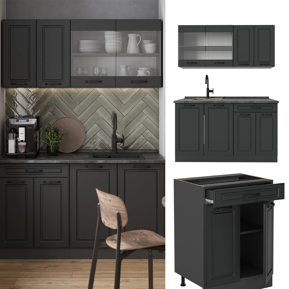 Vicco Cucina monoblocco Casa di campagna antracite/antracite 140 cm , PL Marmo