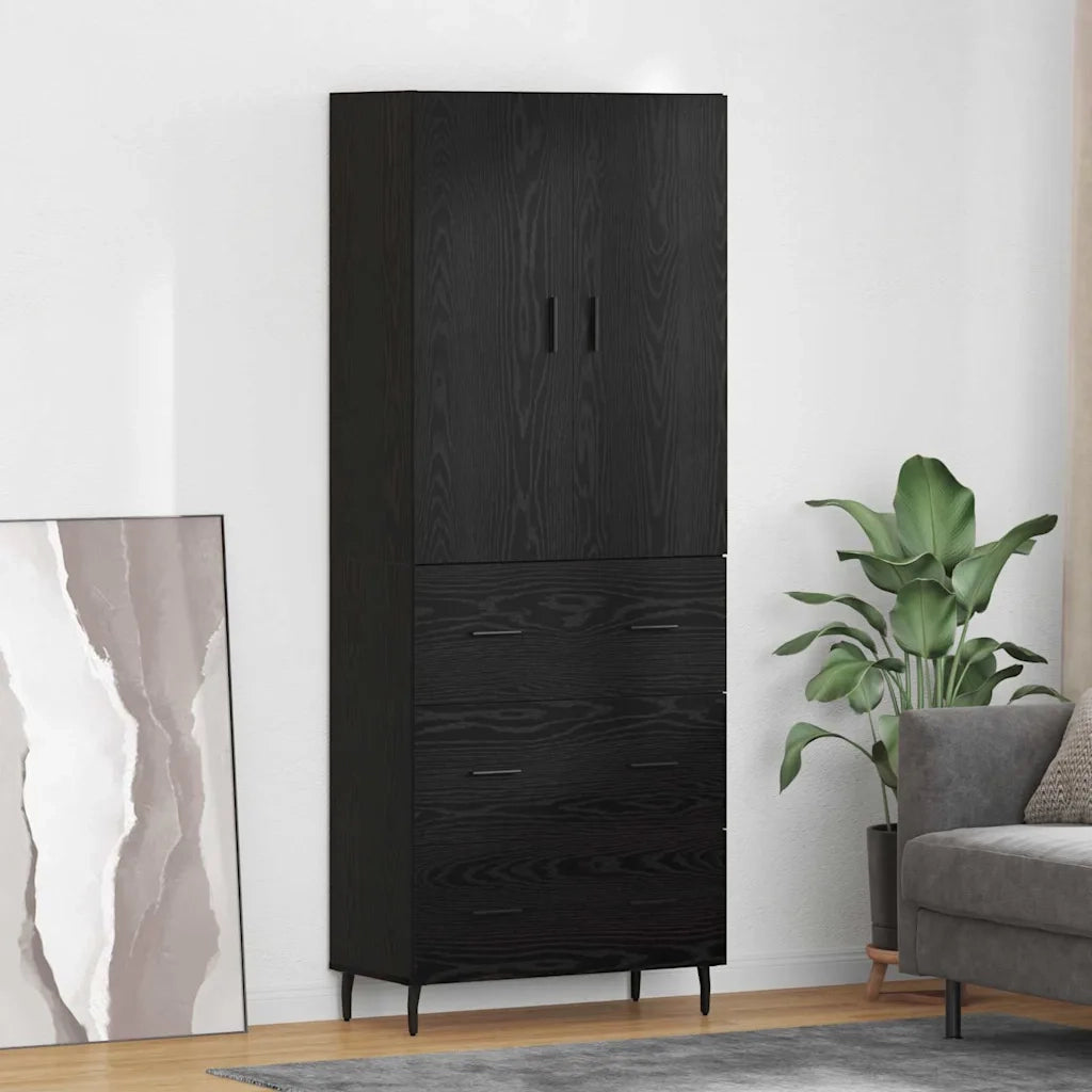 Credenza con Cassetto-Buffet-Armadio da cucina Rovere nero 69,5 x 34 x 180 cm 639587