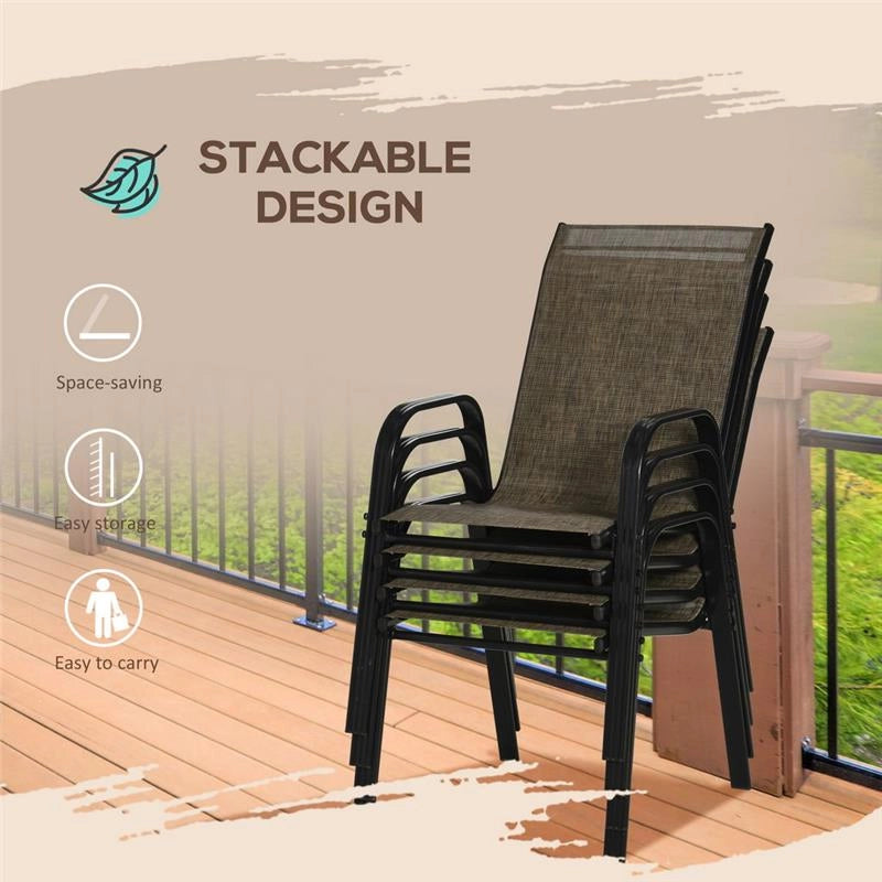 SET 4 SEDIE DA GIARDINO CON BRACCIOLI IN TESSUTO TRASPIRANTE MARRONE