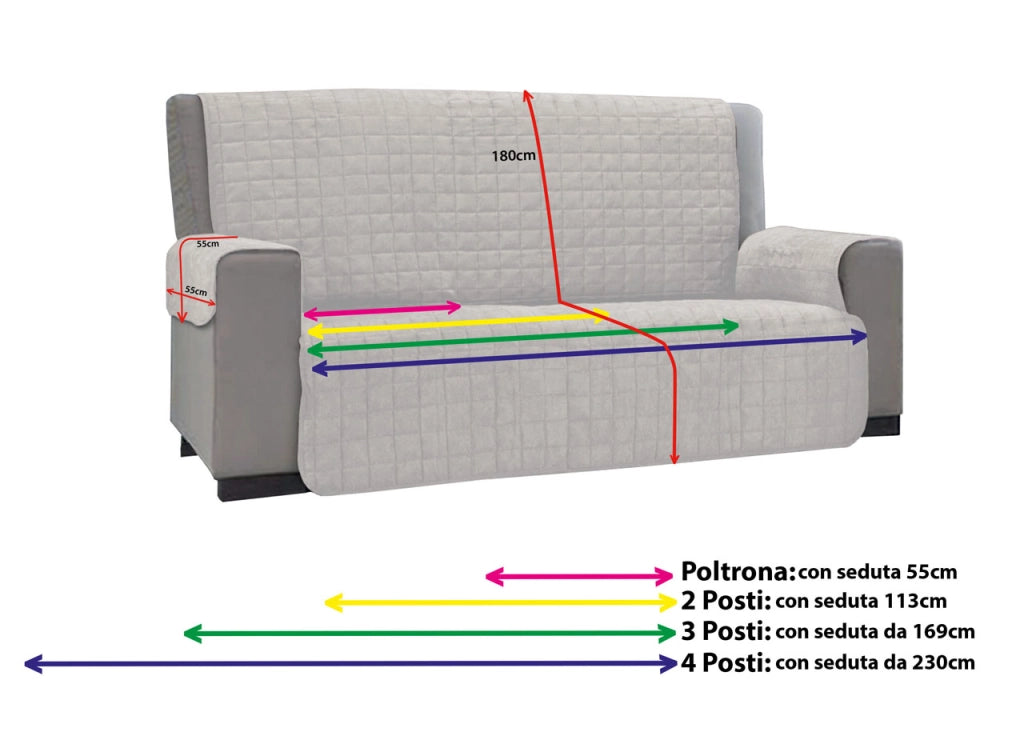 Copridivano e Copripoltrona Trapuntato Modello Willy - 3 Posti - Beige