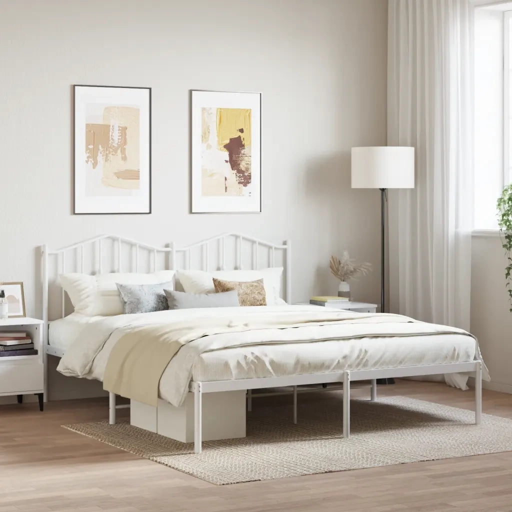Letto matrimoniale | Letto per adulti | Giroletto con Testiera Metallo Bianco 160x200 cm