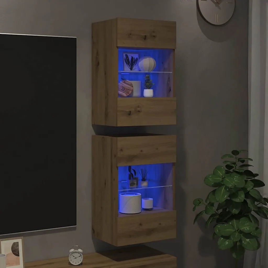 Mobili da parete con luci LED per TV 2pz Rovere Artigianale 40x30x60,5cm 857681