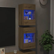 Mobili da parete con luci LED per TV 2pz Rovere Artigianale 40x30x60,5cm 857681