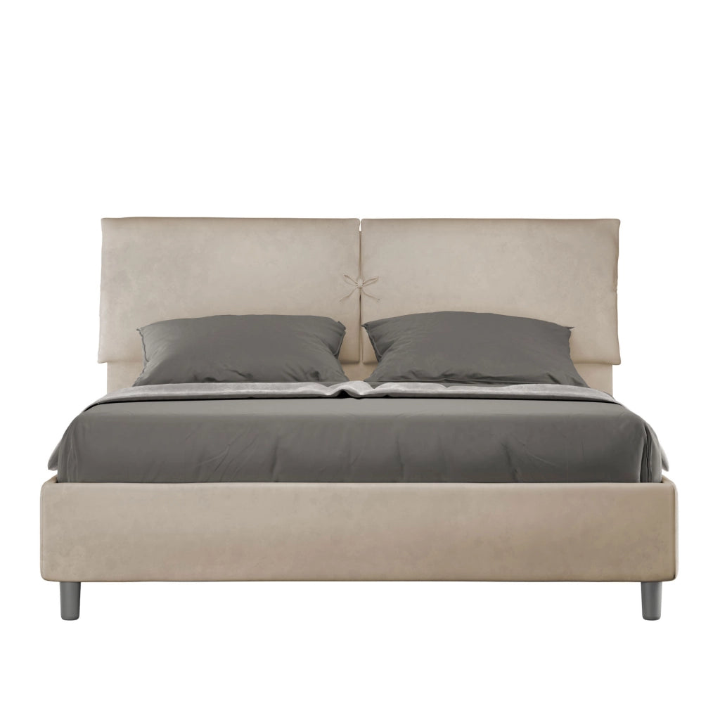 BS COM Letto matrimoniale contenitore imbottito 160x190 microfibra sabbia