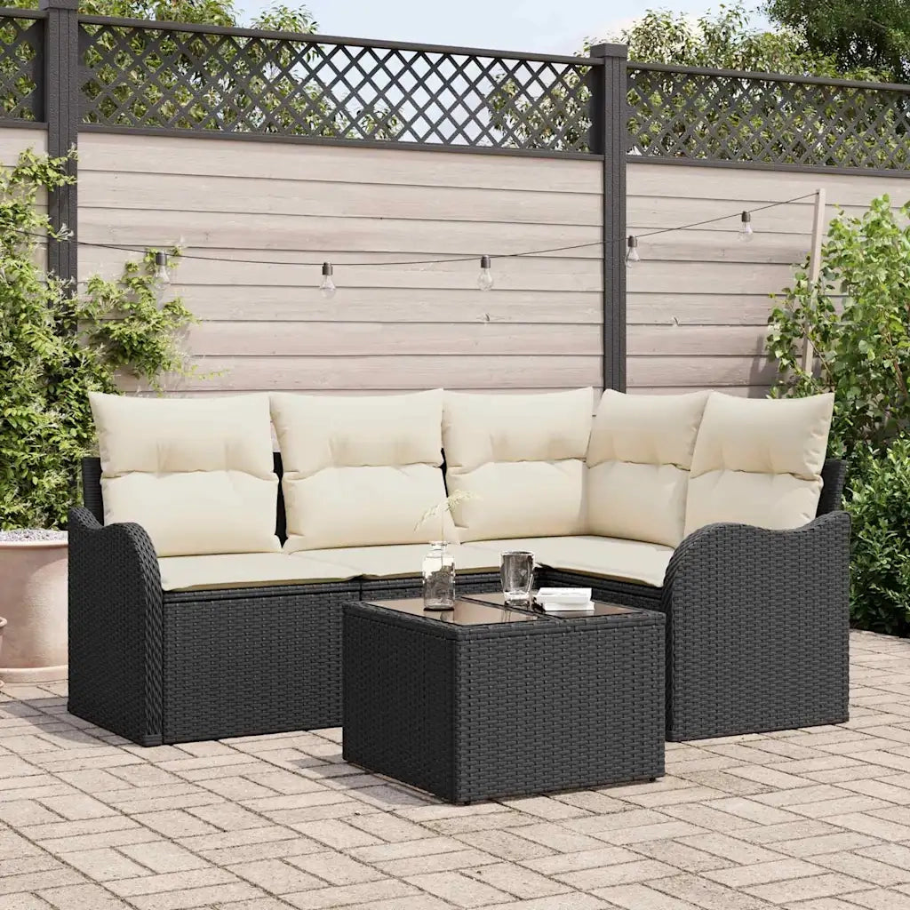 Set Divano da Giardino 5 pcs Nero polyrattan