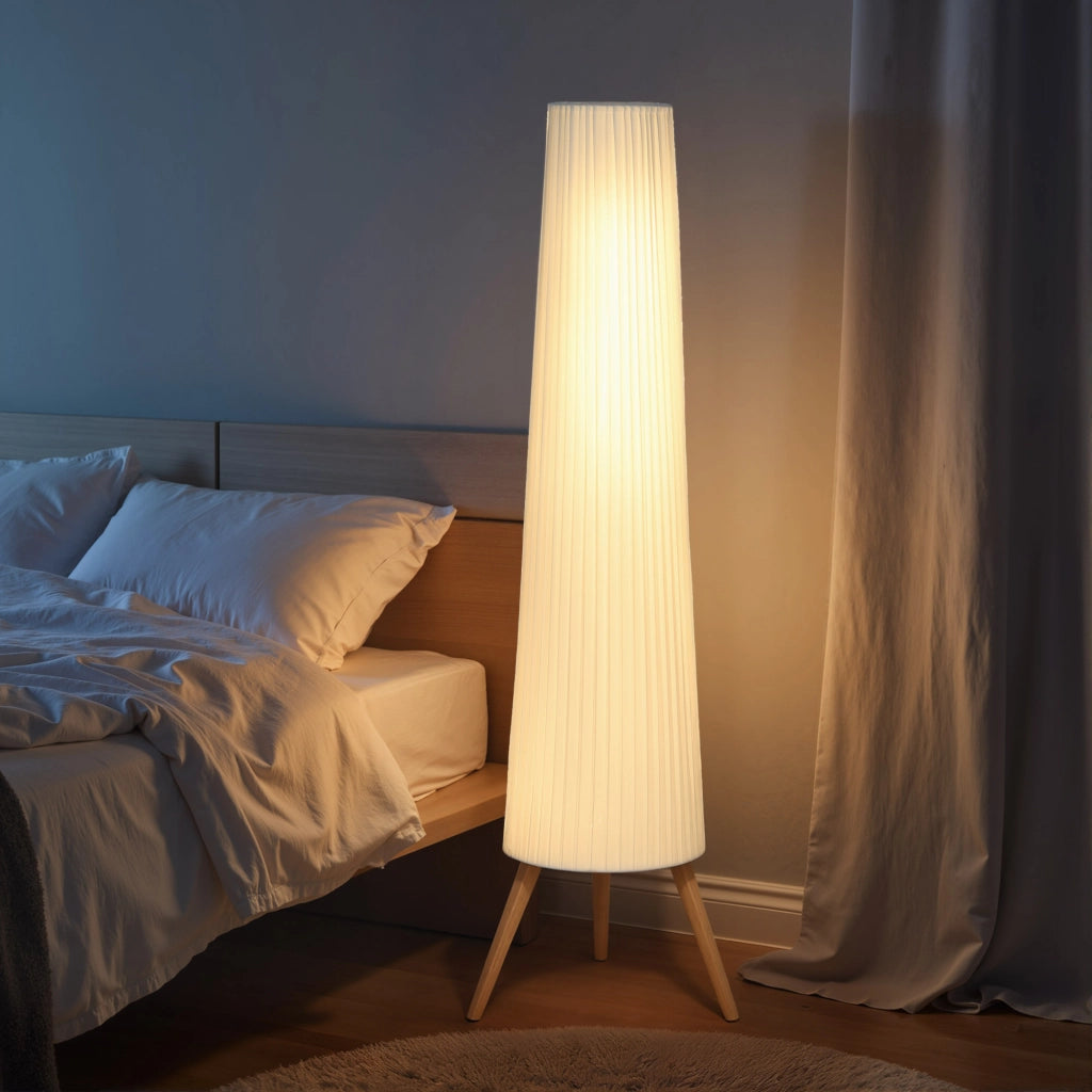 Lampada da Terra LED Dimmerabile ¨C Xylo ¨C Legno Treppiede Bianco con Interruttore 46x46x153cm