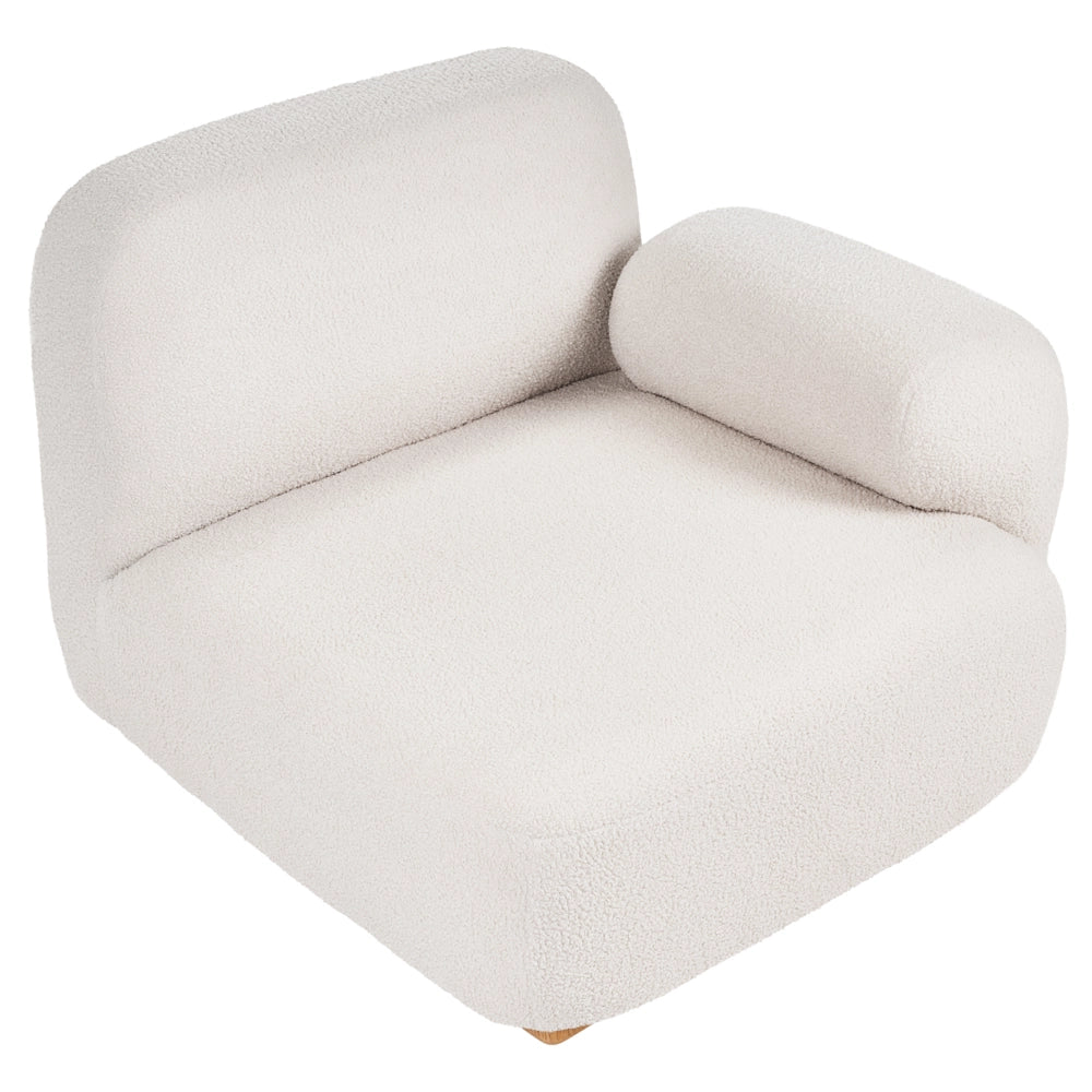 Divano modulare a 3 posti in tessuto con pouf tre elementi idrorepellente gambe in legno bianco sporco stile moderno