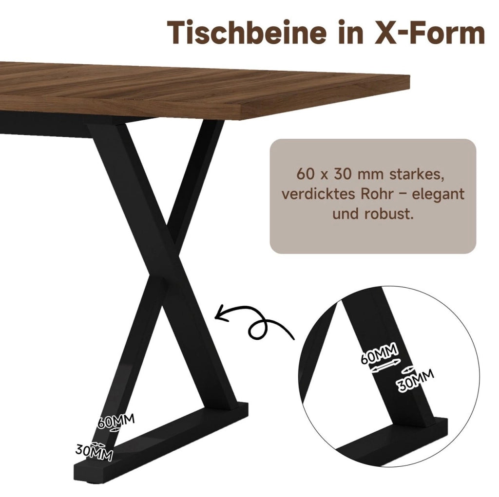Tavolo da pranzo moderno 180 x 90 cm in MDF colore noce con gambe in metallo nero