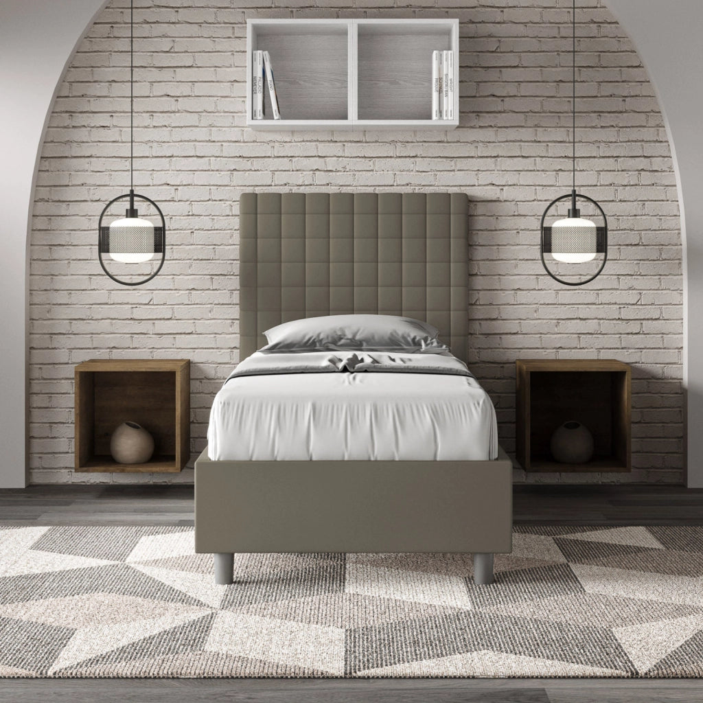 BS COM Letto singolo con rete imbottito 90x210 similpelle cappuccino