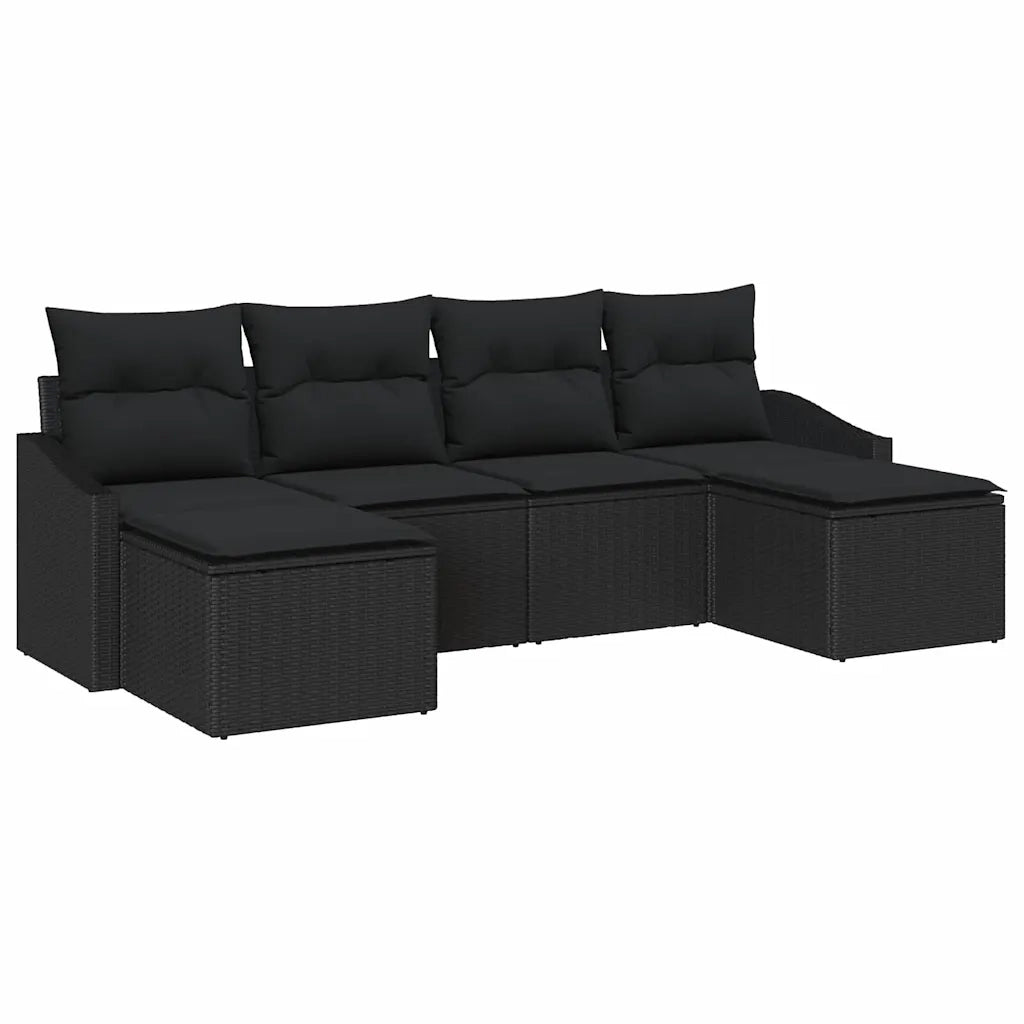 Set di divani con cuscino 6 pcs Nero polyrattan