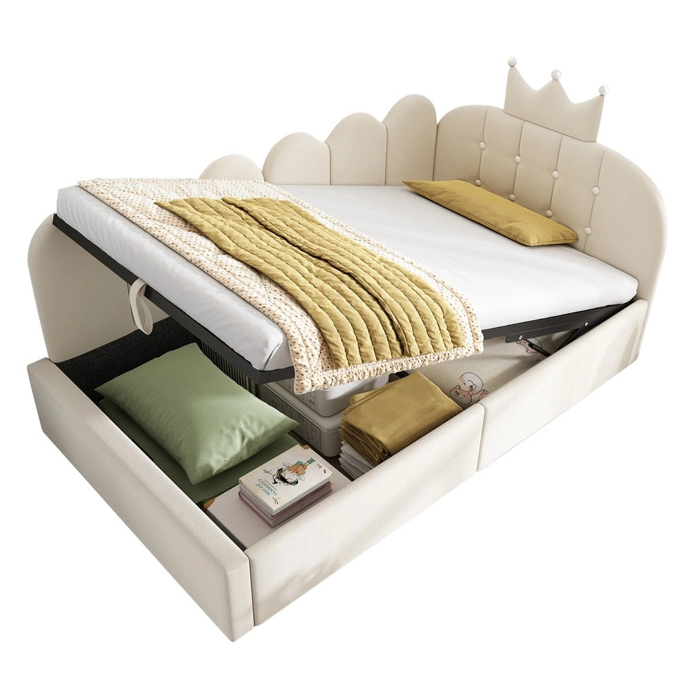 Letto Imbottito Daybed con Contenitore ¨C Xylo ¨C Velluto Beige 90x190