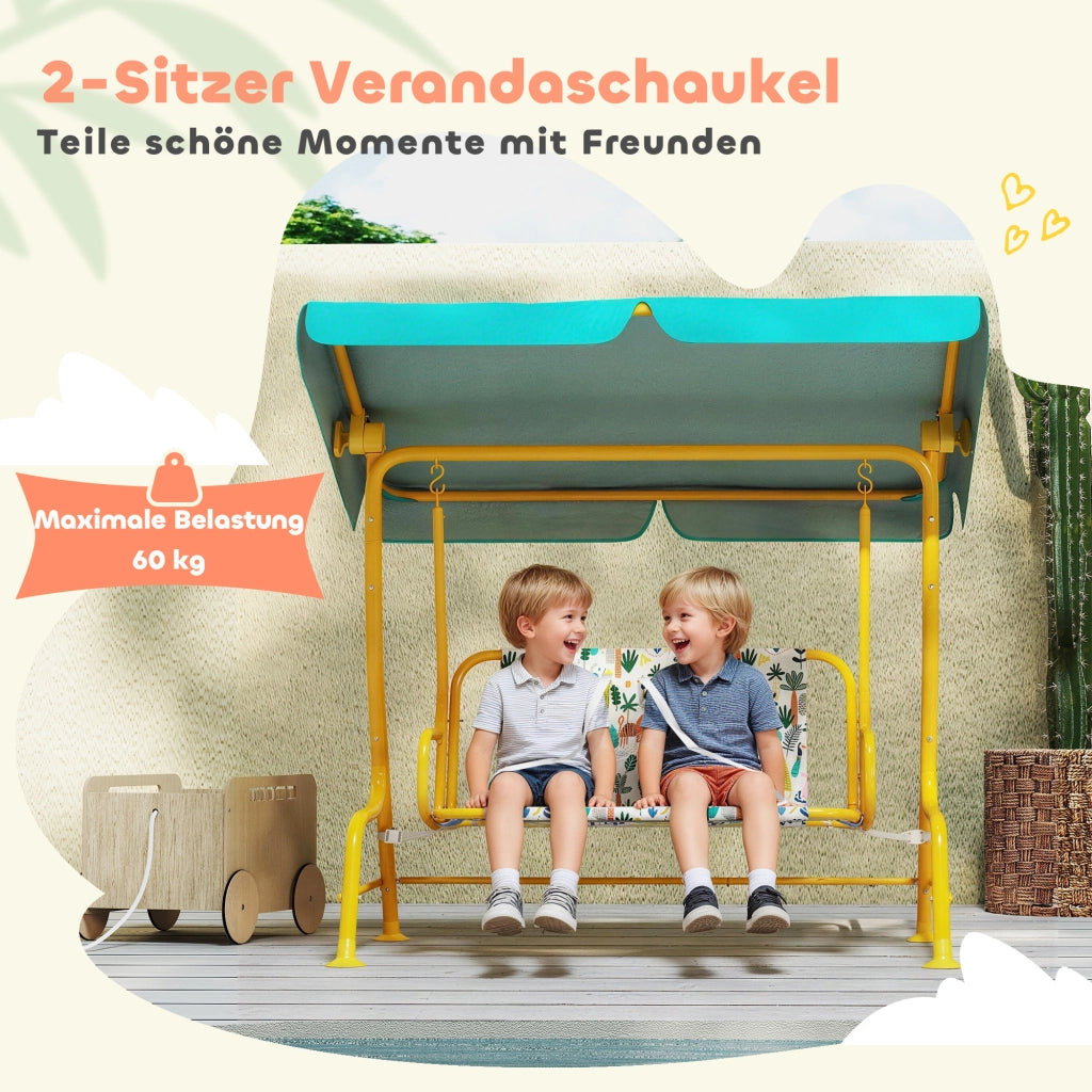 Altalena per bambini 2 posti con tetto regolabile ¨C zephmum ¨C Verde 112x75x120cm