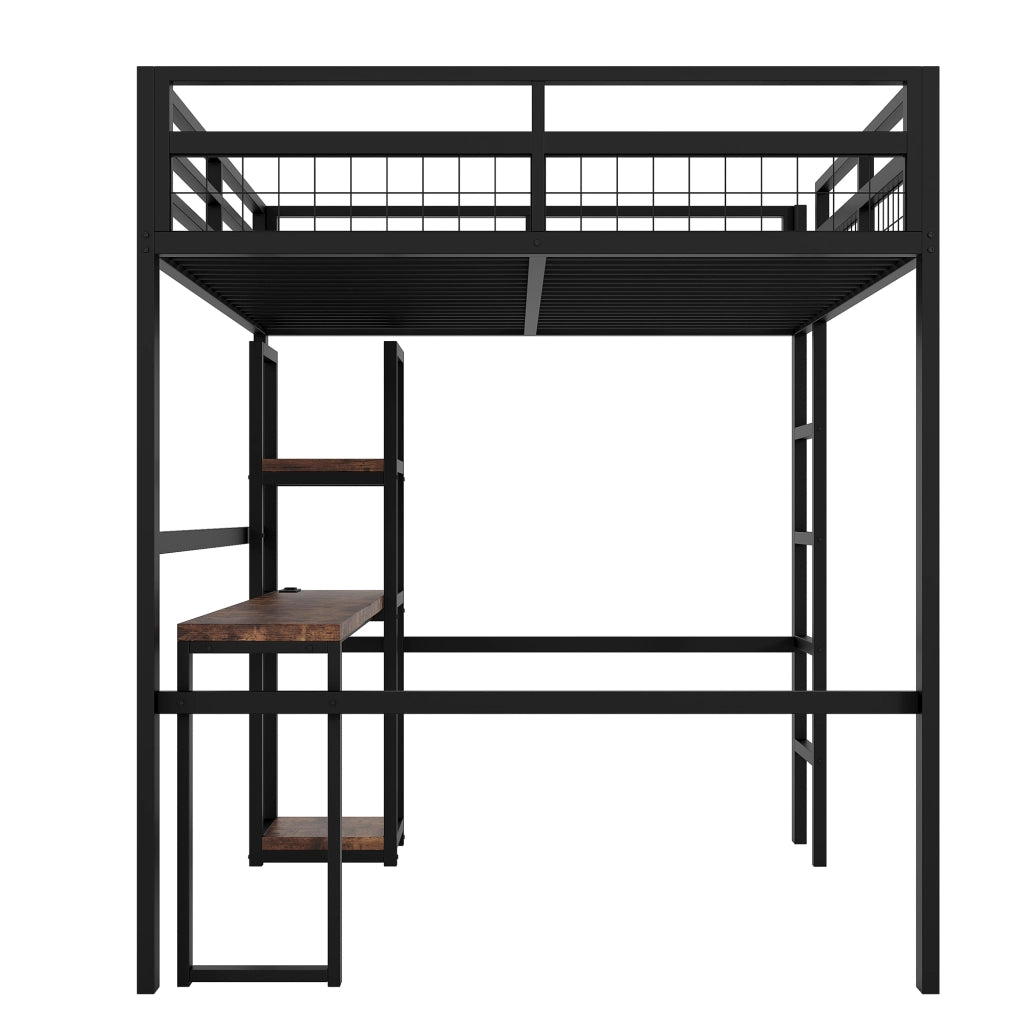 LETTO A CASTELLO 140 x 200 cm in metallo nero con scrivania e ripiani
