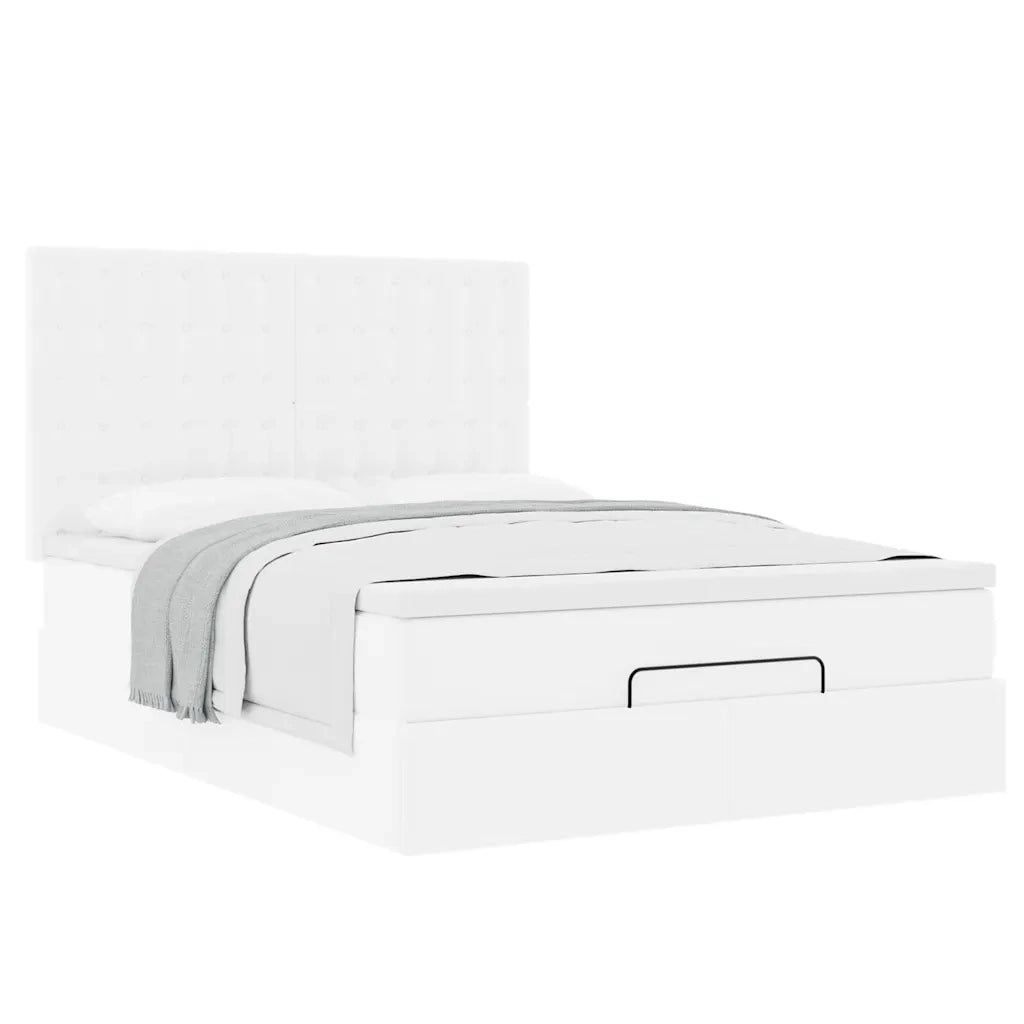 Struttura Letto Pouf con Materasso Bianco 140x190 cm Similpelle 3313002