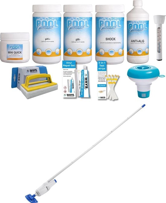 Manutenzione Piscina - Kit Piccolo Deluxe & Aspirapolvere Ospitabile Piscina a Batteria