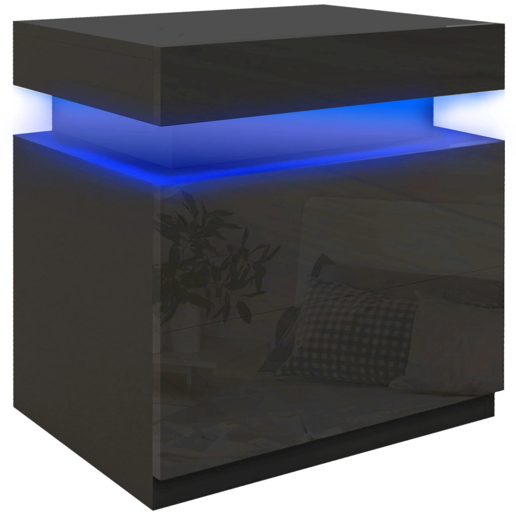 Comodino con Luci LED e 2 Cassetti ¨C zephmum ¨C 45x35x52 cm Nero