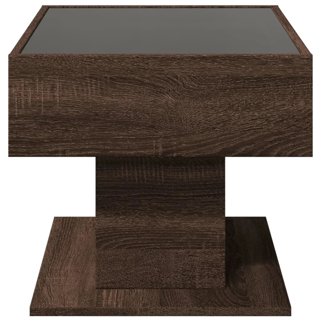 Tavolino Salotto con LED-Tavolino da soggiorno-Tavolo Rovere Marrone 70x50x45 cm Multistrato