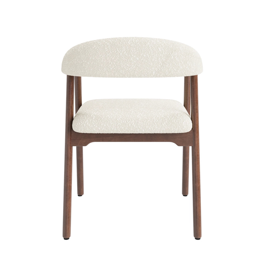 Chaise da sala da pranzo 6 pezzi con schienale ergonomico a C e braccioli in bouclé e legno massiccio marrone