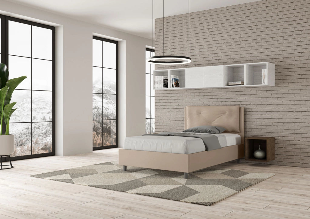 BS COM Letto una piazza e mezza contenitore imbottito 120x210 similpelle tortora