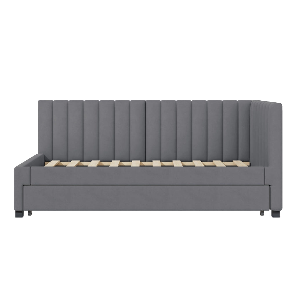Letto estraibile singolo 90×200 cm con rete e struttura imbottita in velluto; senza materasso; grigio