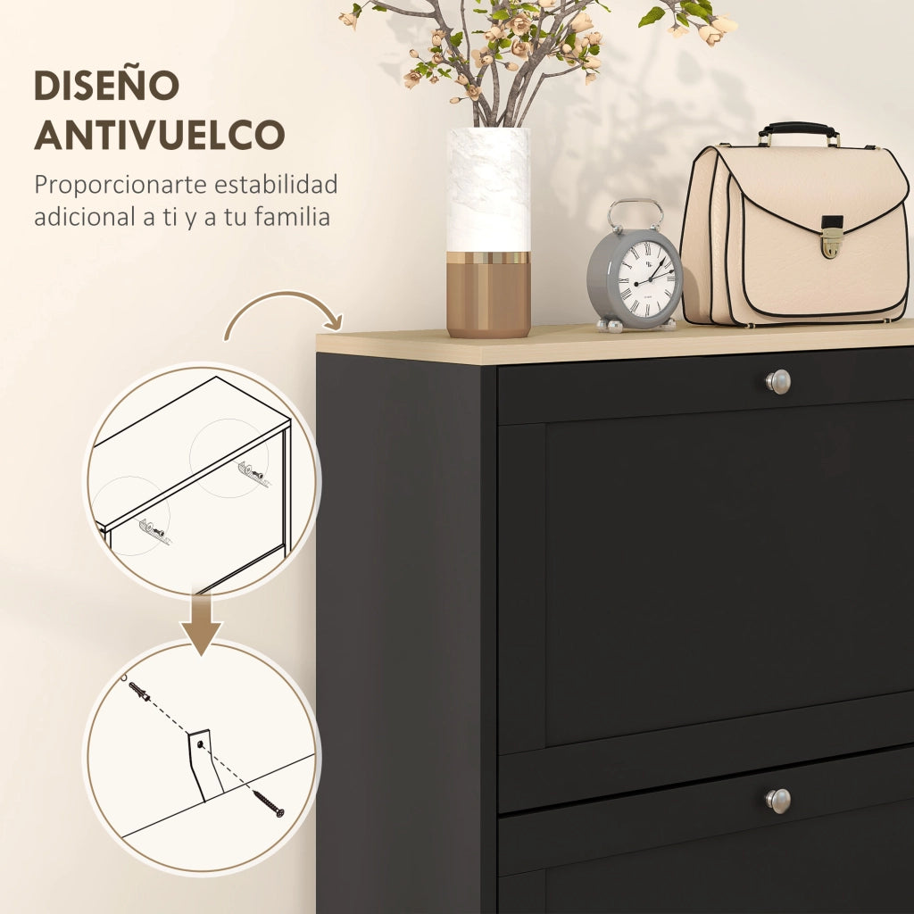Scarpiera con cassetti e ripiani ¨C zephmum ¨C nero 60x23,5x115 cm