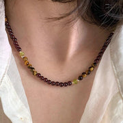 Collana vintage con perline di granato, collana con pietra naturale marrone Maillard, regalo di Natale o compleanno.