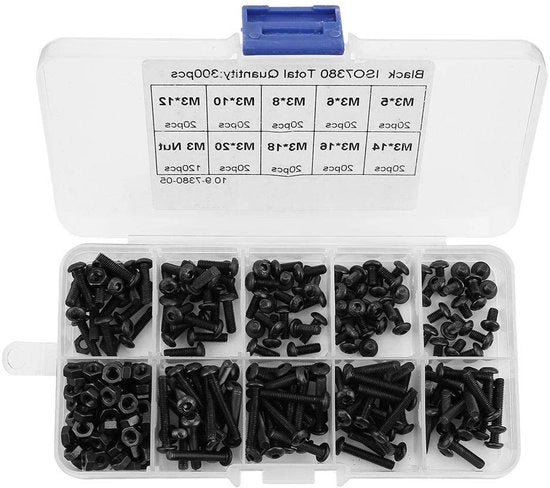 Kit di viti a dado M3 nero 10.9 grado, 300 pezzi, adatto per uso domestico, apparecchiature ufficio, comunicazione e simili.