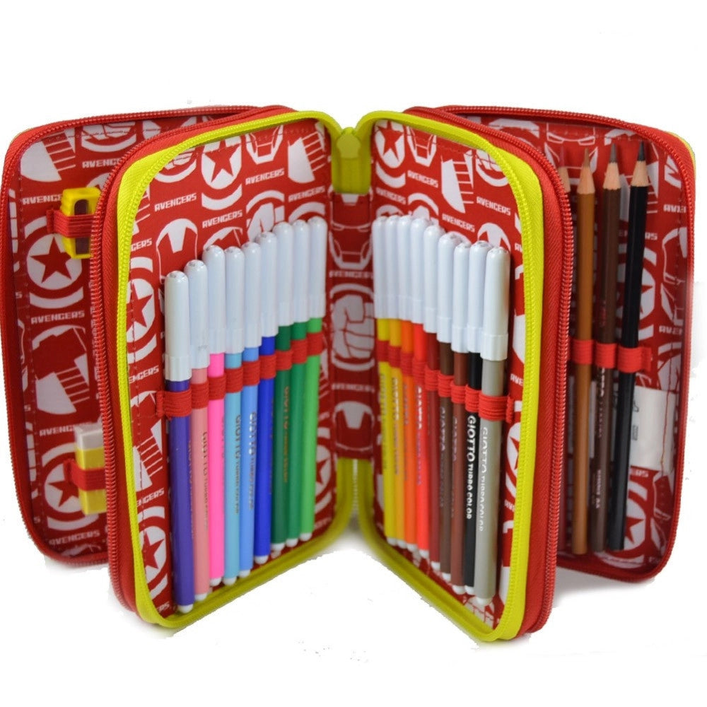 Trade Shop - Astuccio Completo 3 Zip Avengers Marvel 3 Scomparti Elementari Medie Multicolore -